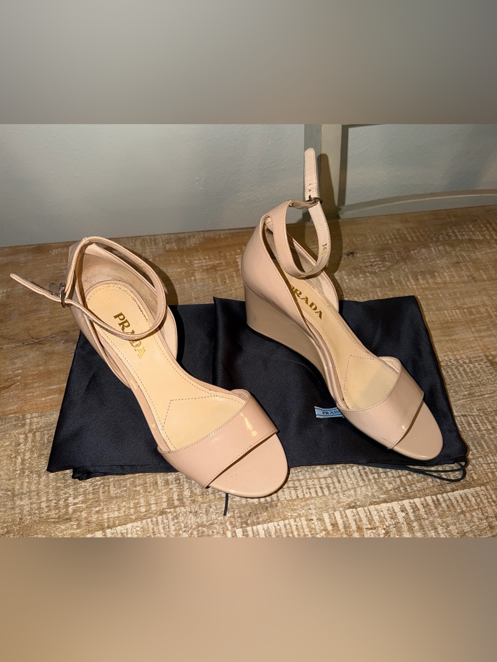 Prada Patent Leather Wedge Sandals size 36.5 EUC
